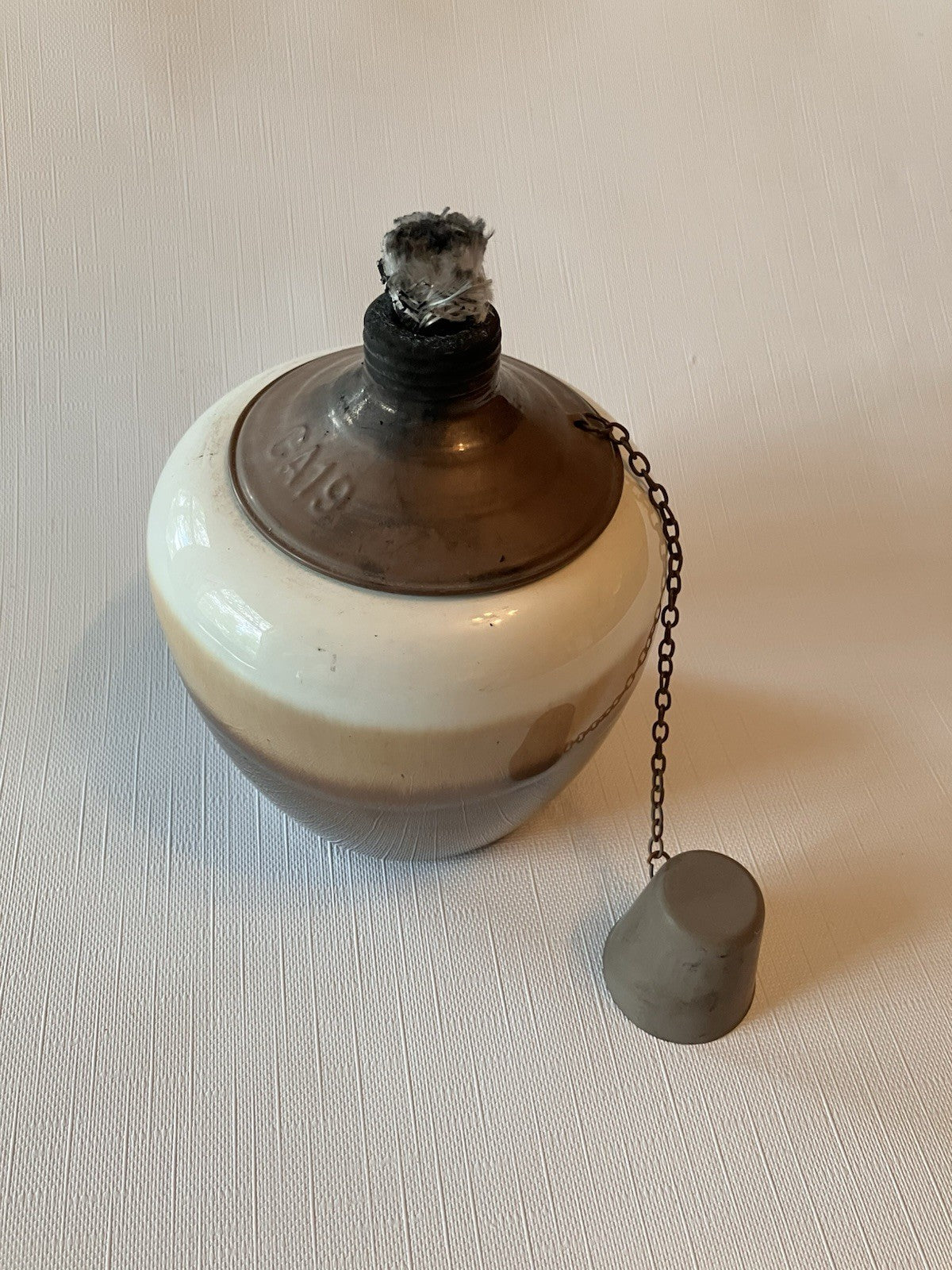 California Art Pottery Oil Lamp  With Metal Topper In Monotone Browns; EVC.