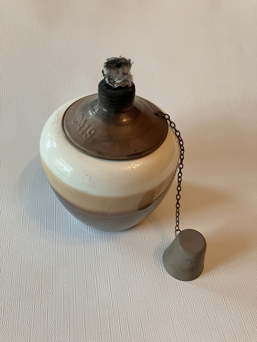 California Art Pottery Oil Lamp  With Metal Topper In Monotone Browns; EVC.
