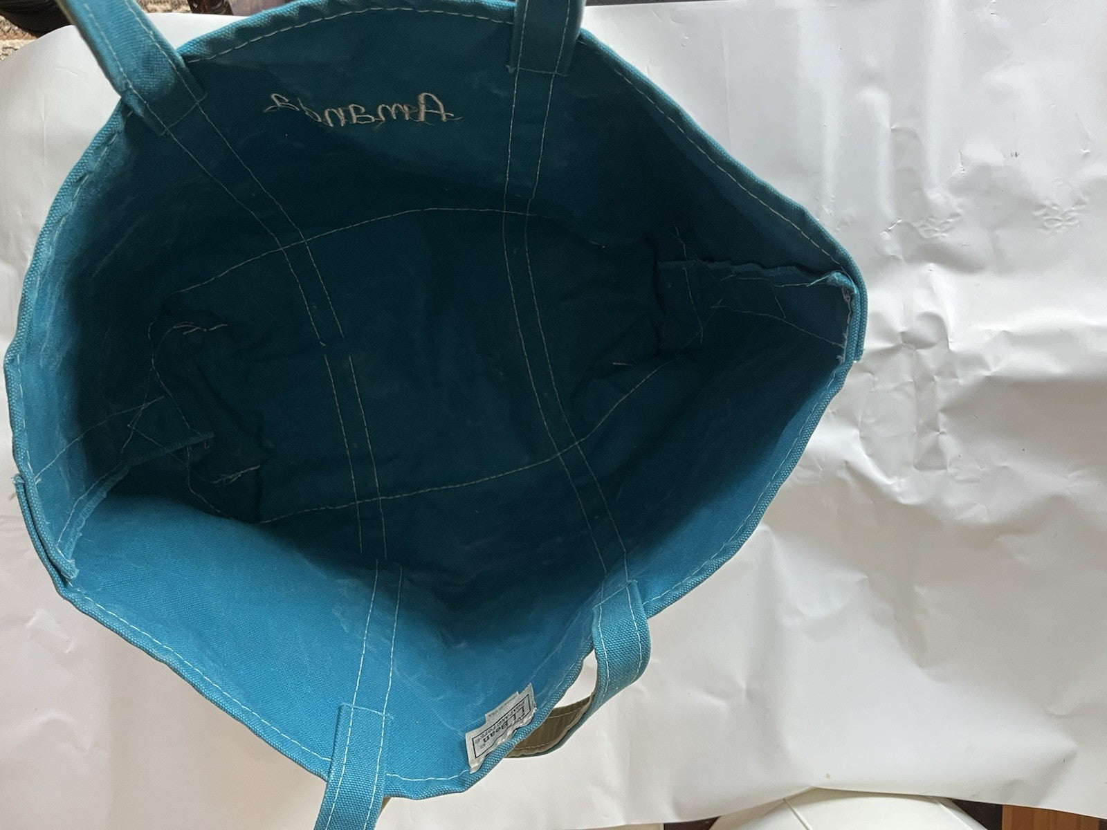 Vintage LL Bean Extra Large Host Tote In Teal And Lime “Amanda” Monogrammed 