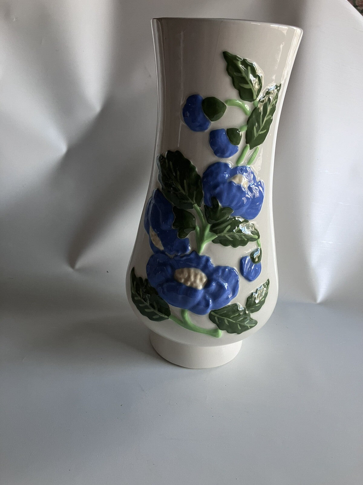Vintage Floral Pottery Vase 10” Tall