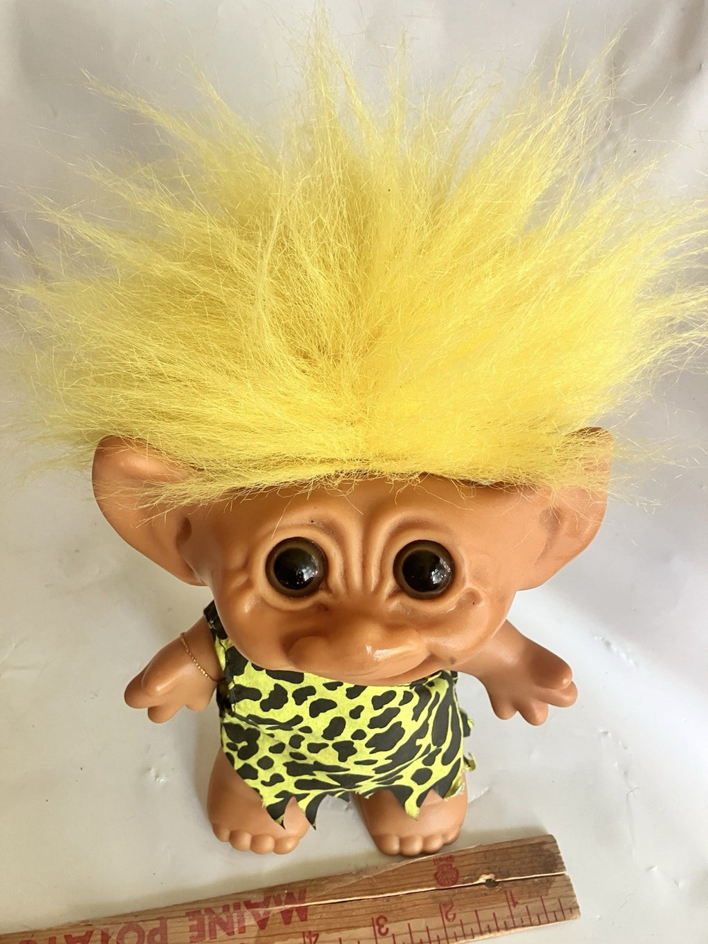 Uneeda Troll Doll Good Luck Wishnik Caveman Yellow Hair Clothing; 8” Tall