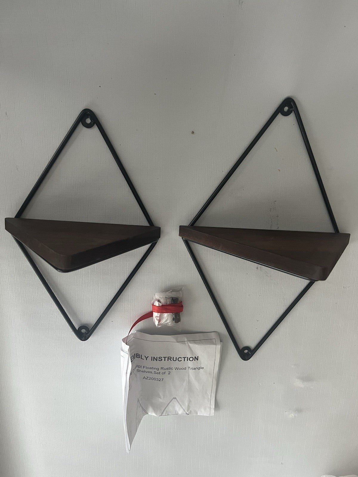 NWB Life concepts Brown Rustic Triangle Shelf Pair