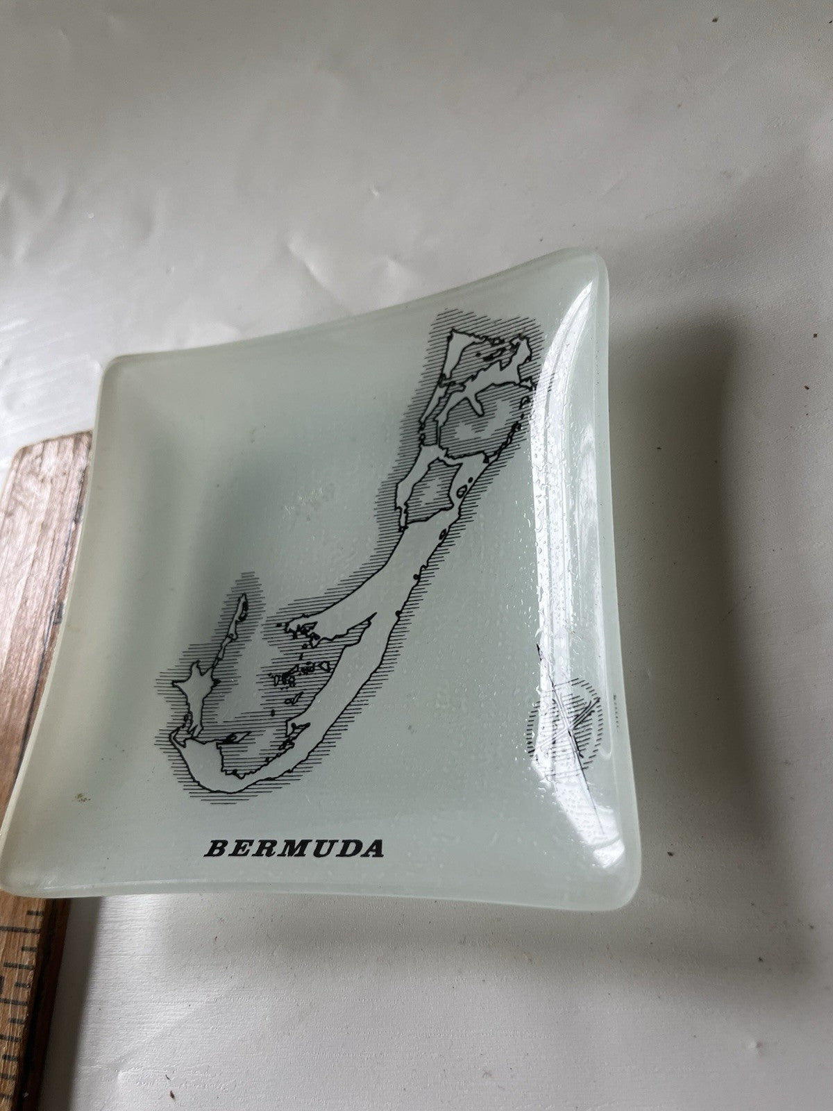 Vintage Bermuda Souvenir Trinket/Candy Square Dish With Rose Compass 