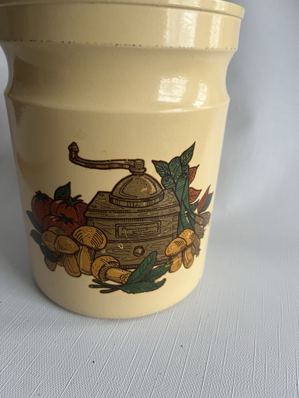 Kromex Metal Canister Set 3 Rare Beige/Brown Fruit & Vegetables w/ Plastic Lids