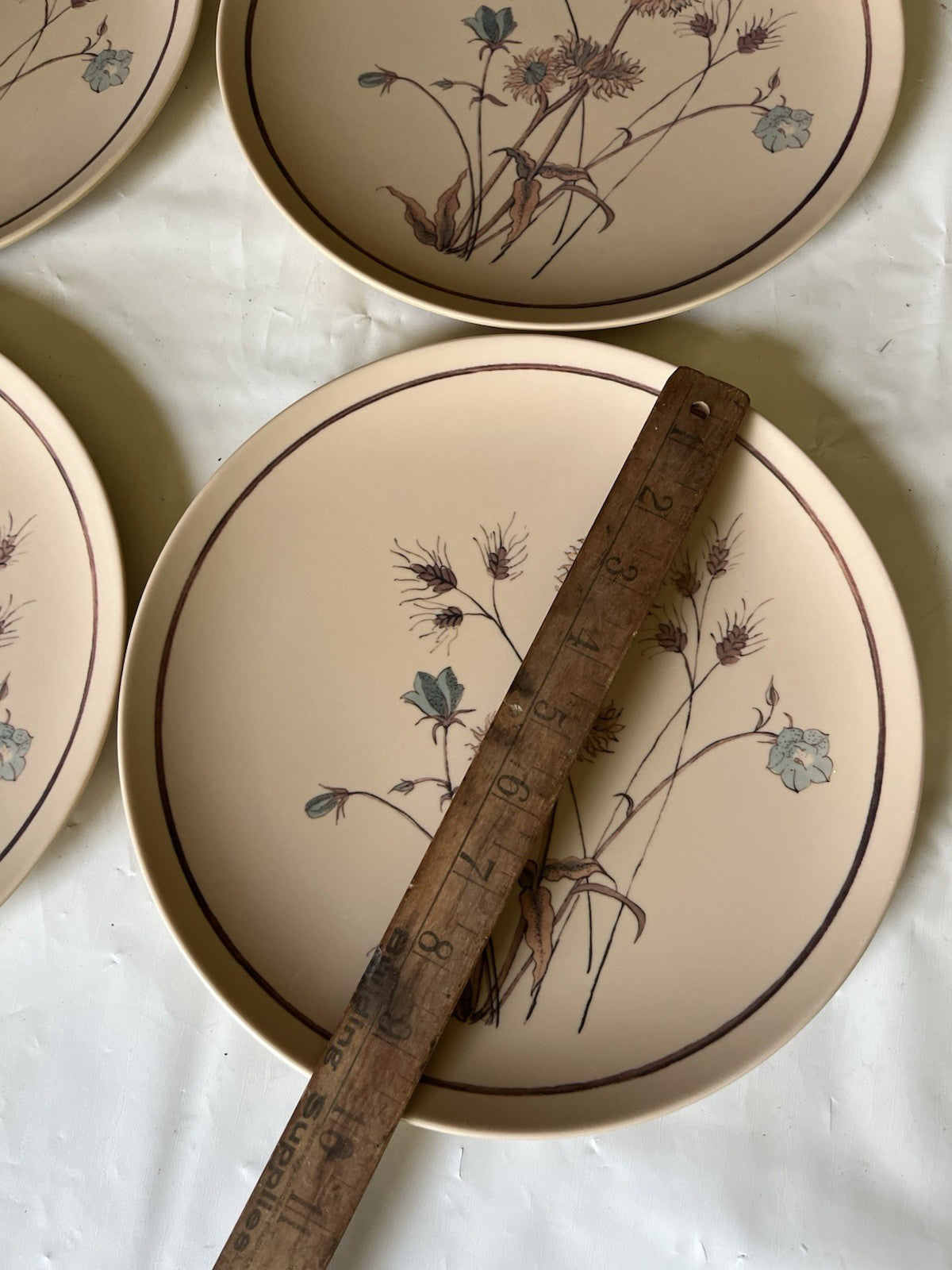 Vintage MCM Texasware Wildflower/Daisy Beige 10” Dinner Plate (4)