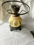 Vintage Hurricane GWTW Electric Lamp Yellow Hand painted Florals Base Only WORKS