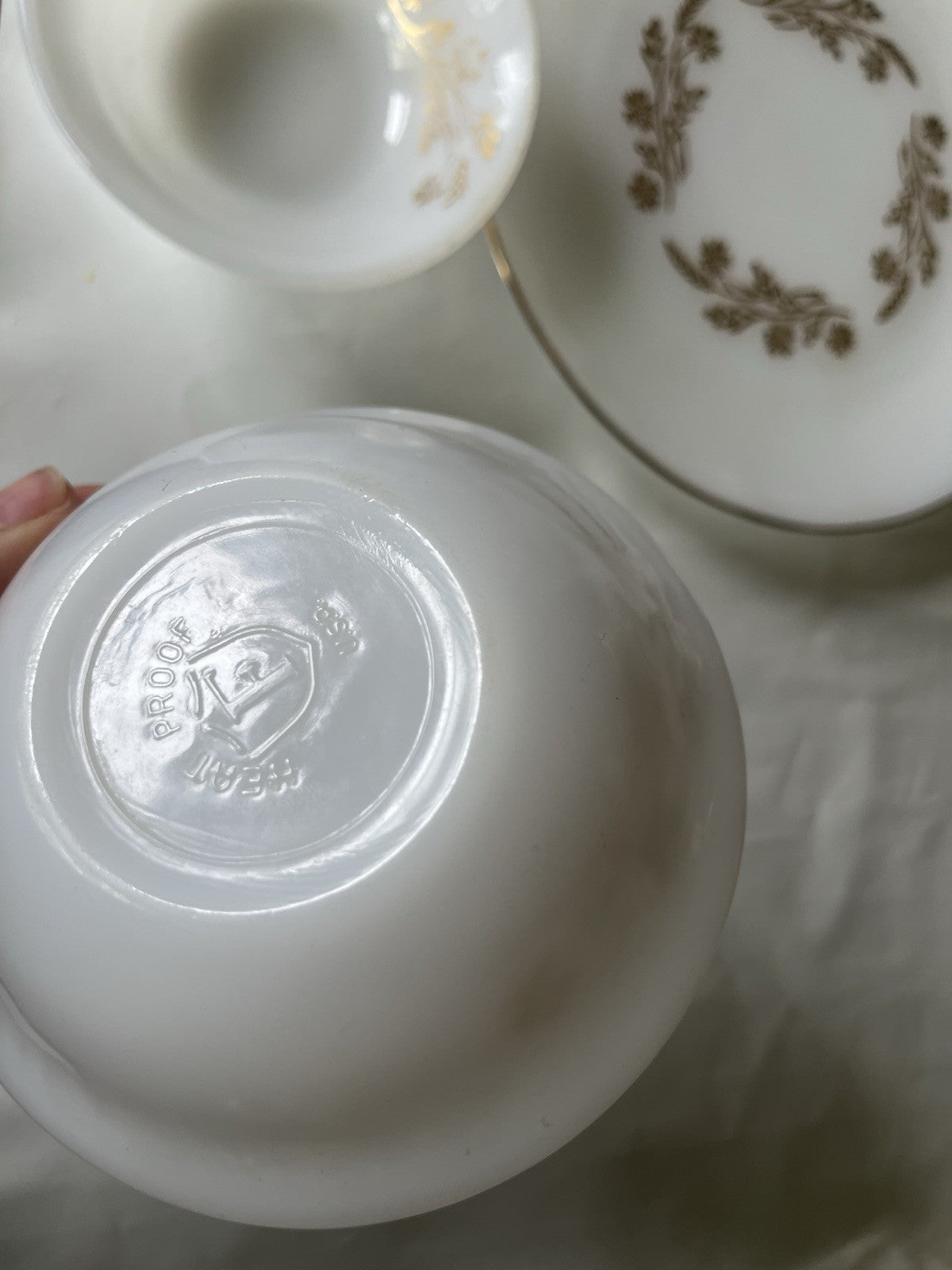 Vintage Fireking Milk Glass With Meadow Gold Detail Mix Lot, See Photos