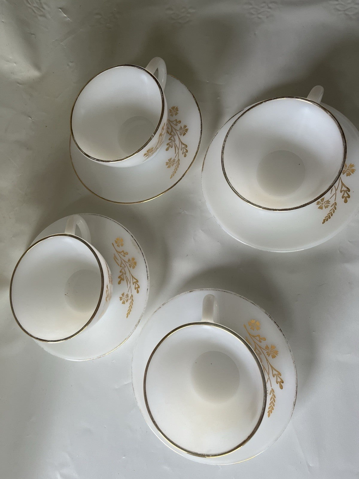 Vintage Fireking Milk Glass With Meadow Gold Detail Mix Lot, See Photos