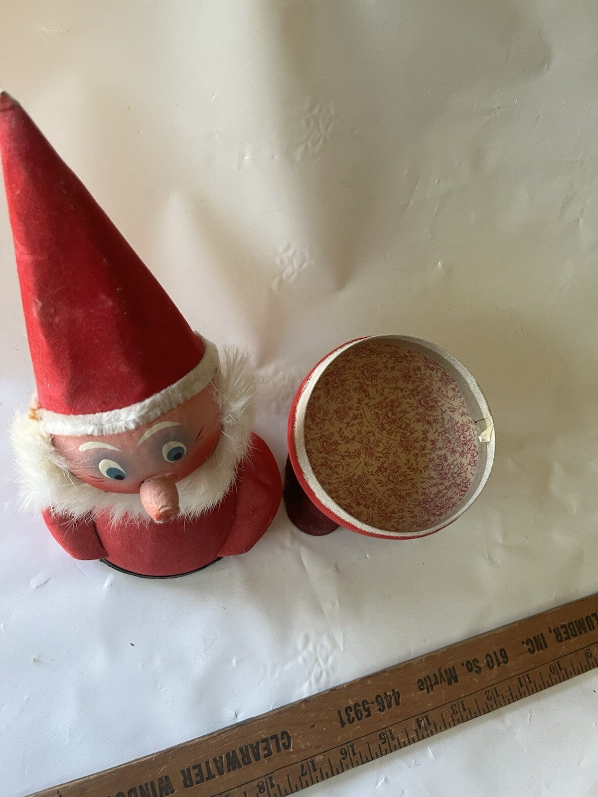 1946 WEST GERMANY 7” SANTA FIGURAL CANDY CONTAINER CHRISTMAS Flocked Paper Mache