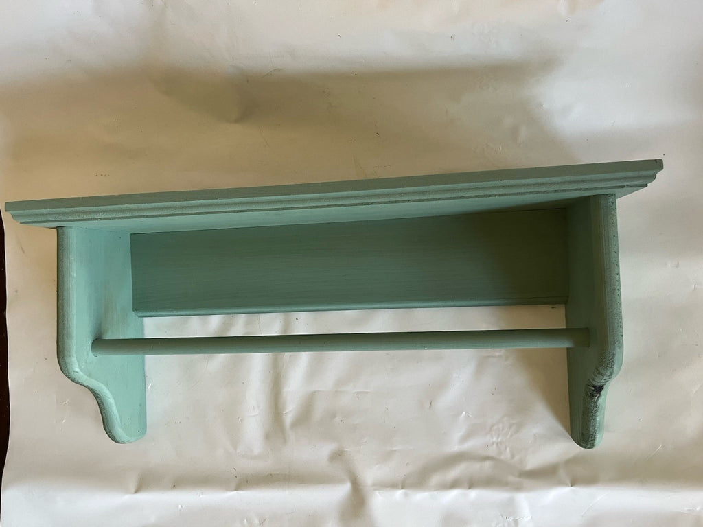 Primitive Wooden Painted Sage Green 20” Long Towel Shelf
