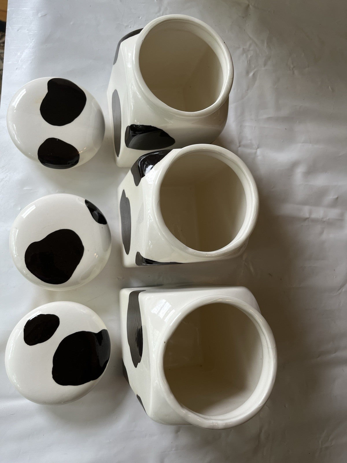 Vintage Country Keepsakes Square Cow Print Canister Set Of 3 W/ Rubber Seal Lids