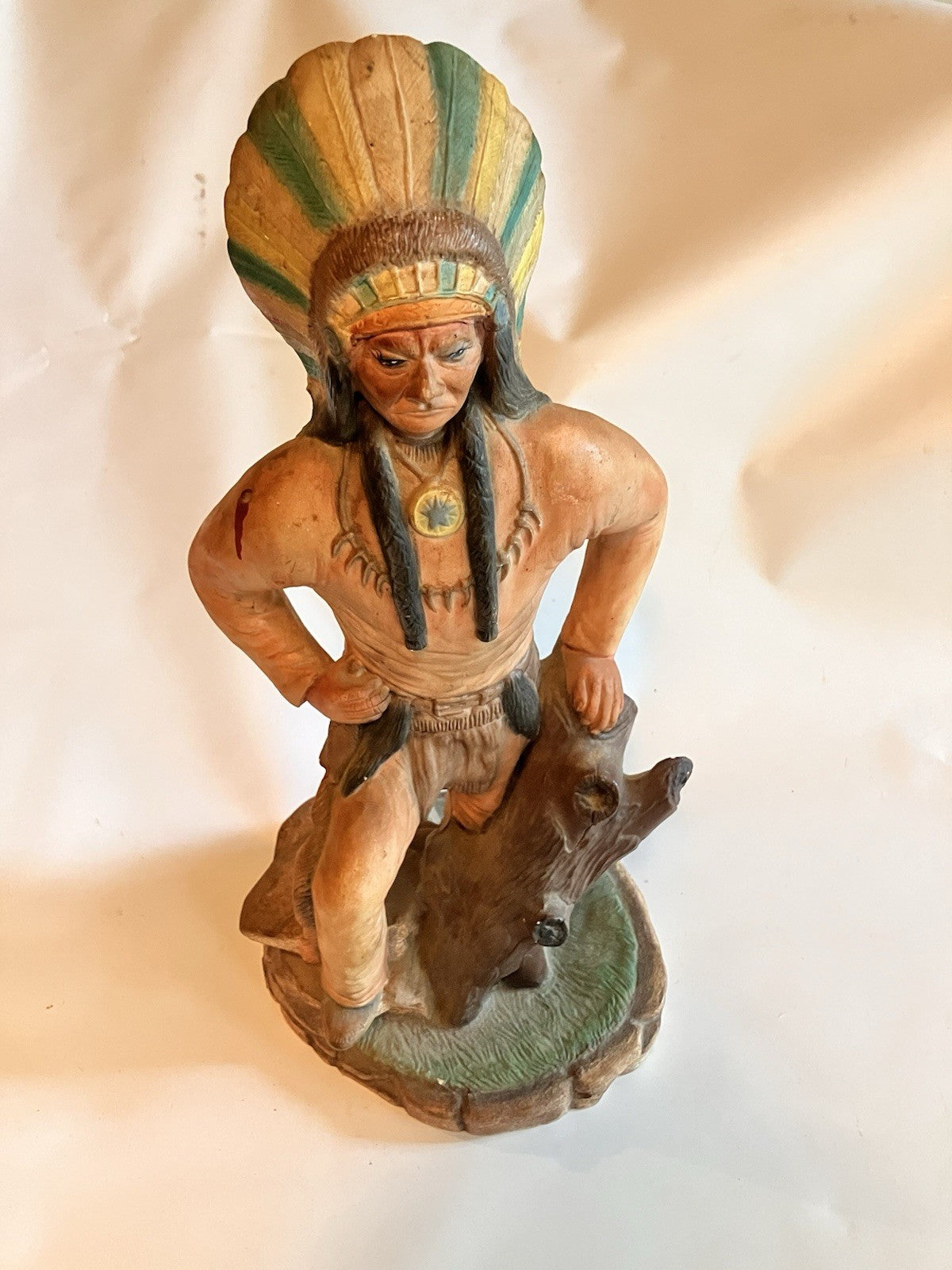 1980s Ceramic Native American Statue 16” Tall