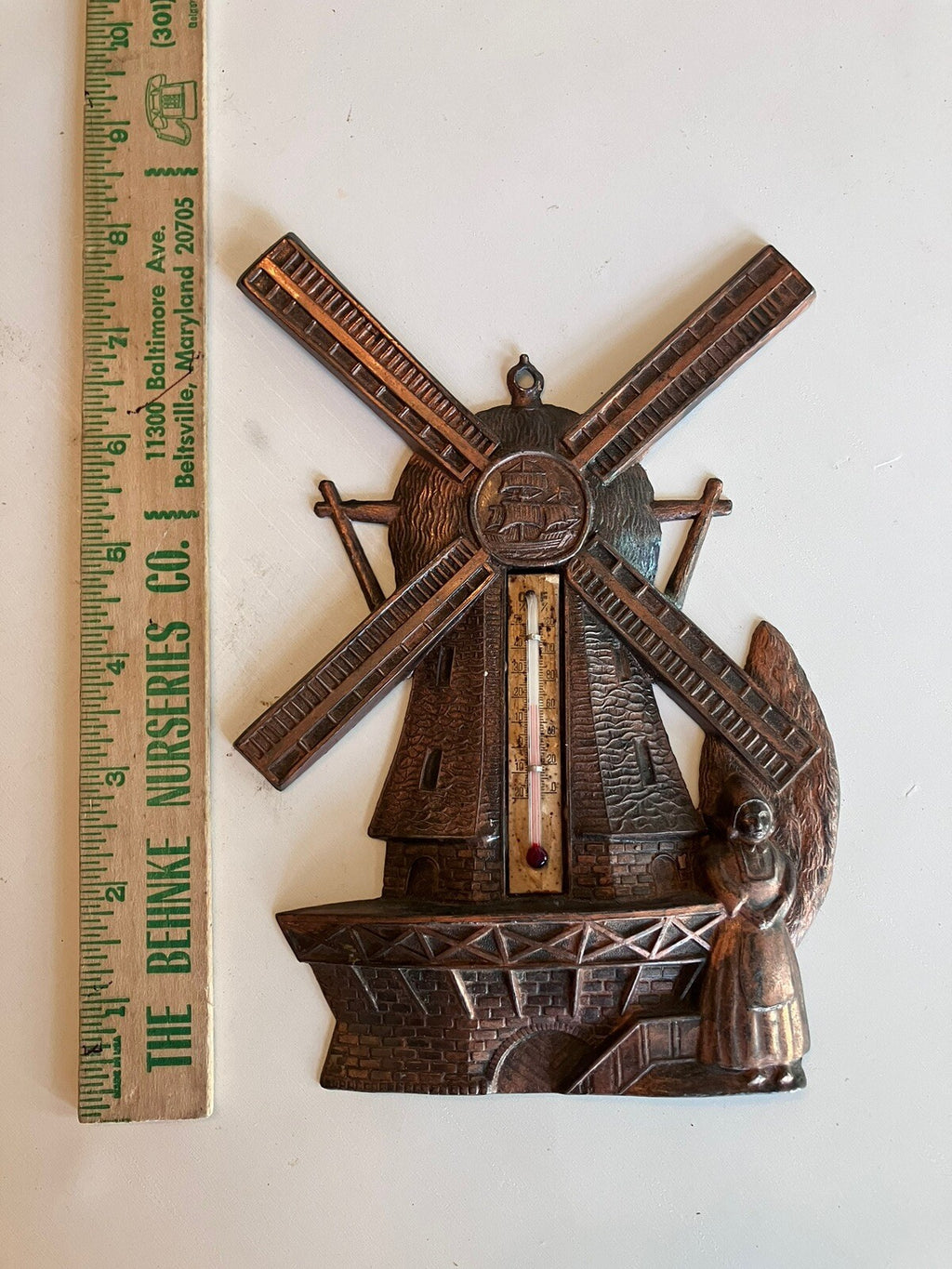 Vintage Copper Windmill Thermostat Wall Plaque