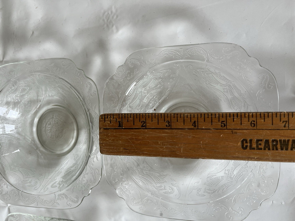 Federal Glass Clear Depression Etched Dinner Plates, Bowls, Cup/saucer 16 Piece