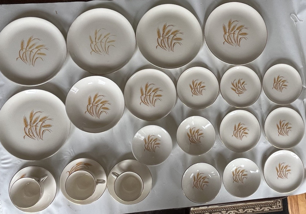 Homer Laughlin Mixed LotGolden Wheat Gold Trim Plates Bowls Serving Dish 23 Pc