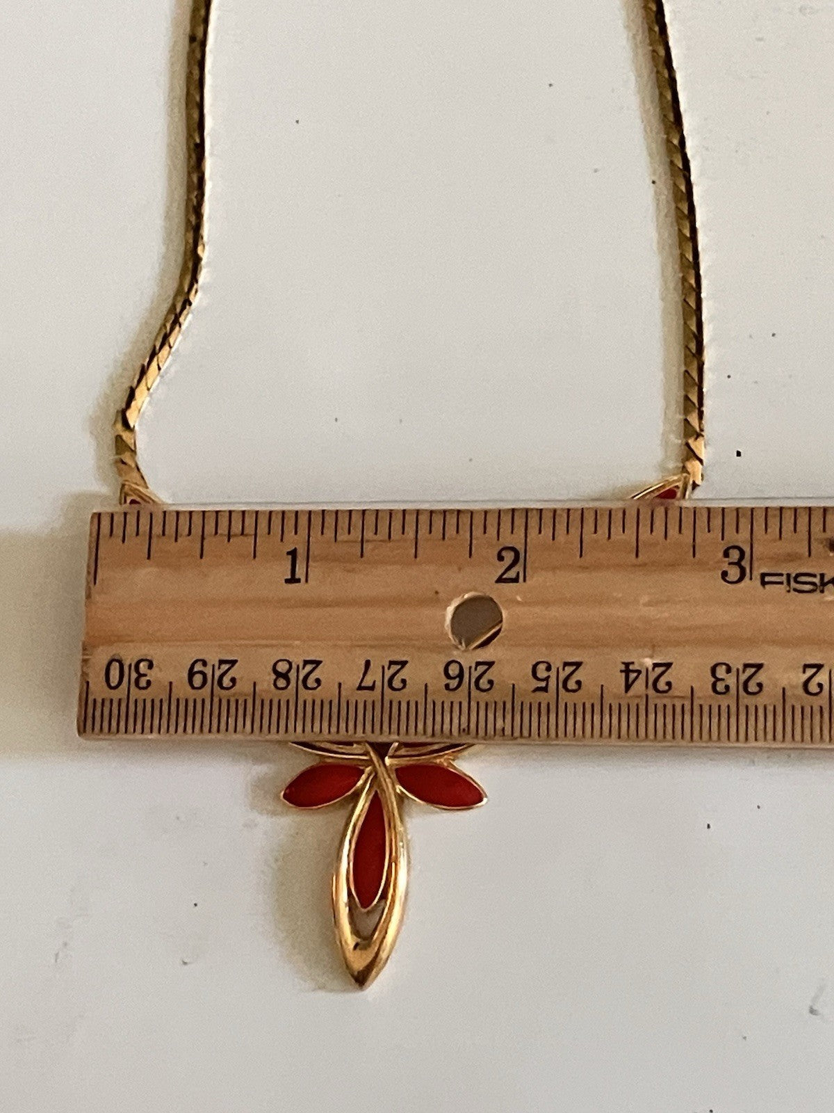 Trifari Burgundy Wine & Gold Tone Chain Pendant Necklace