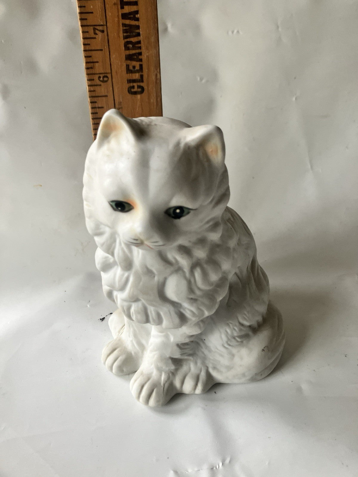 Vintage White Porcelain Persian Cat Figurine 6.5” Tall
