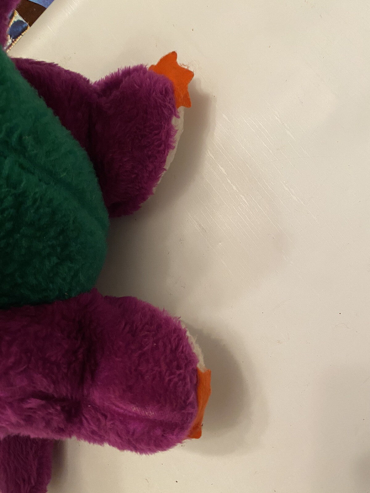 Early Unbranded Barney 15” Plush White Mouth & Soles Orange Toes RARE