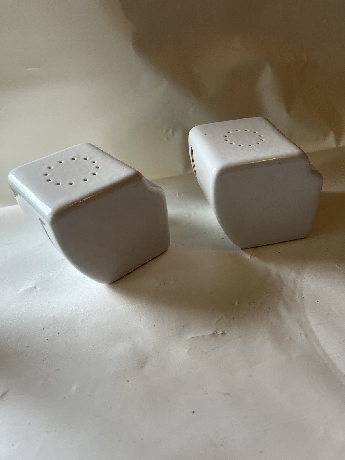 Vintage Art Deco White Silver Letters Salt and Pepper Shakers Ceramic