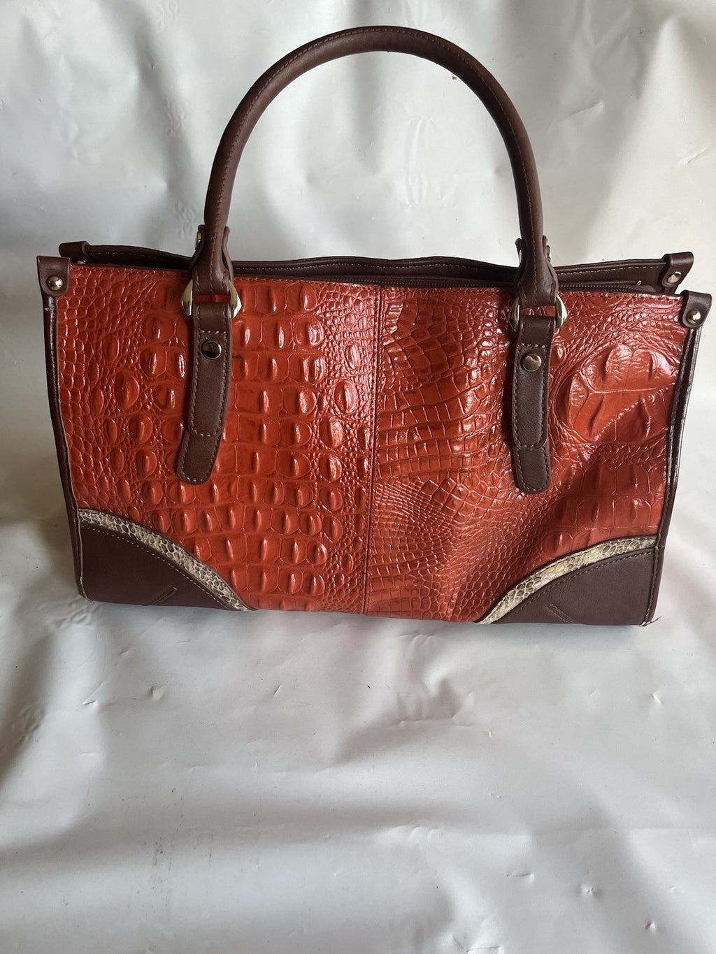MC Women’s Orange Leather And Faux Alligator/snake Print Purse
