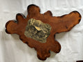 Vintage 28” Live Edged Lacquered Wood Slice W/ Log Cabin Photo Wall Clock Works!