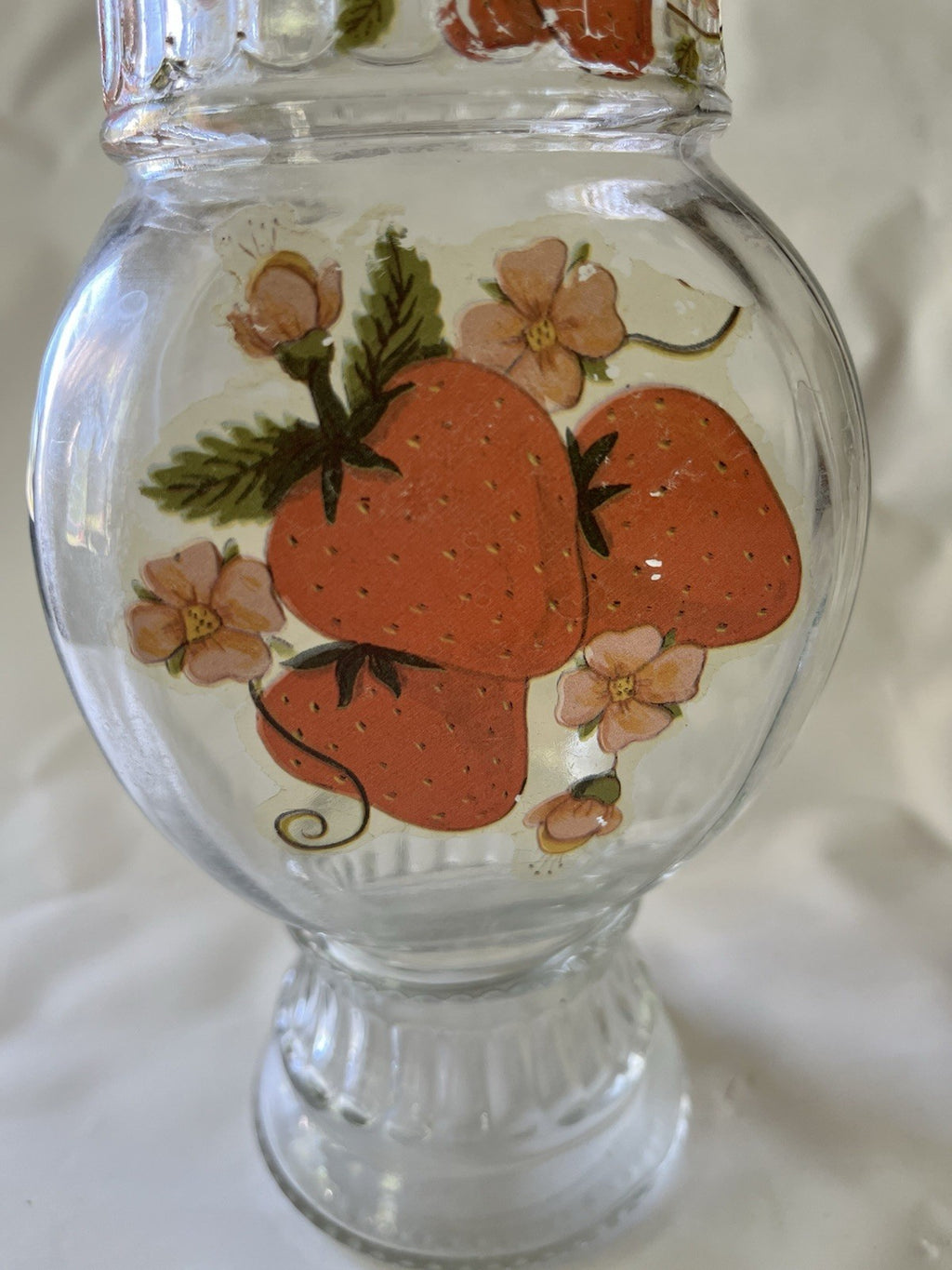 Vintage MCM 8” Tall Glass Jar With Strawberry Details And Lid