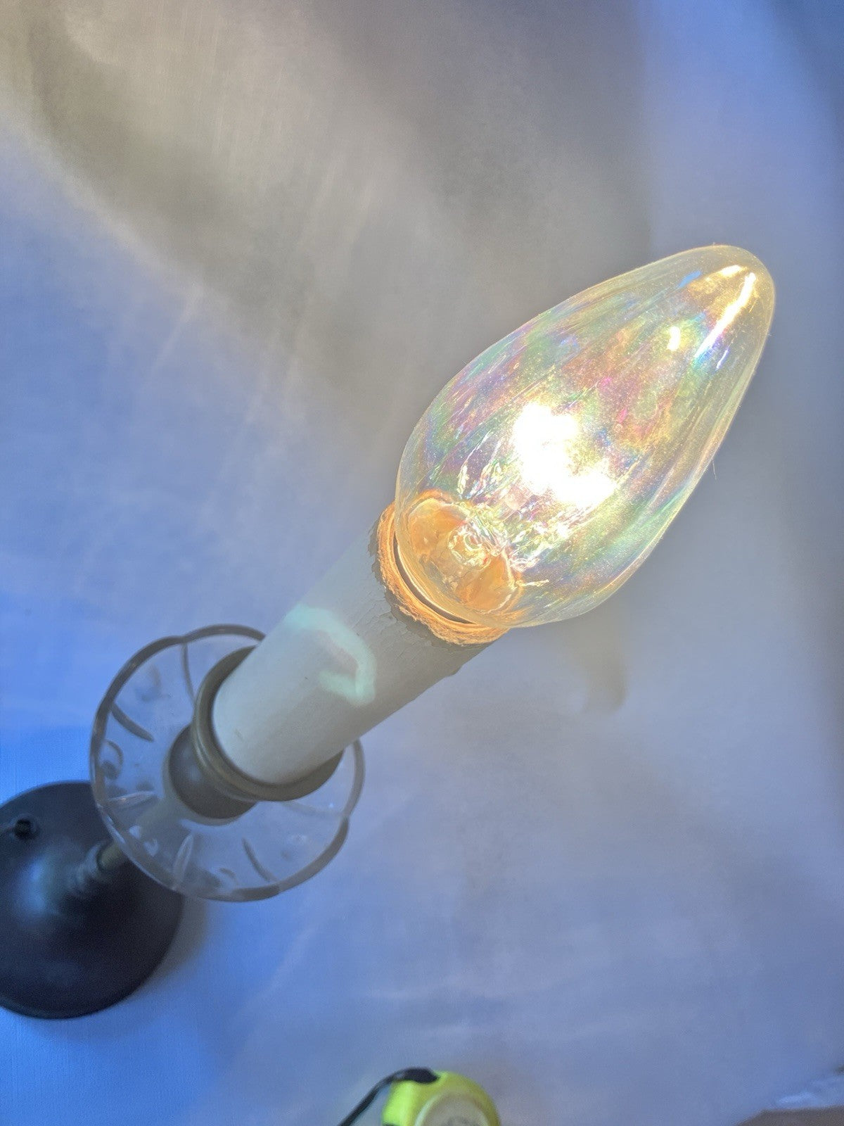 Vintage Weber 17” Tall Brass Candlestick Lamp With Crackle Glass Bulb; Art Deco