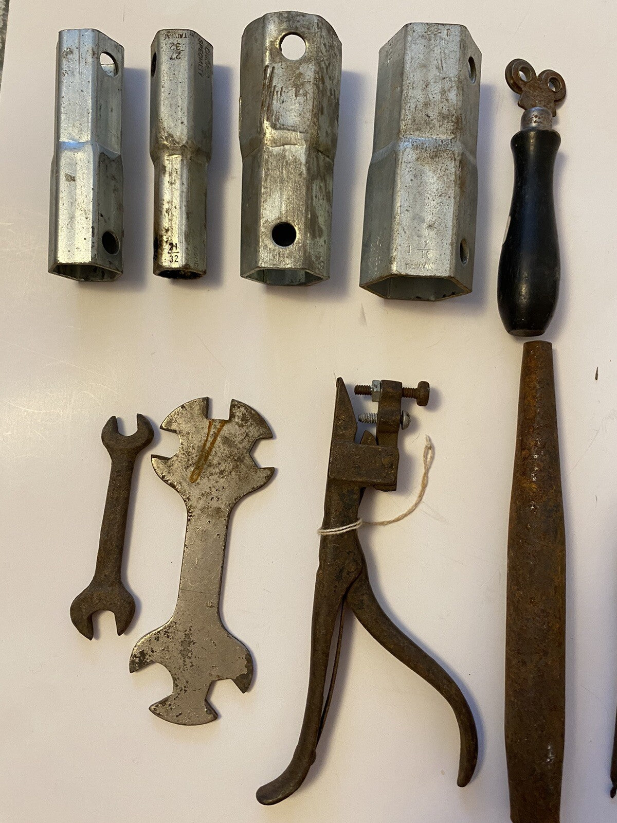 Lot of Vintage Tools Hand Made Handles/File/Knife Sharpener/Drill Bit/Wrench