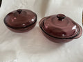 Vintage PYREX Purple Visionware Round 2 Qt Casseroles W/ Kids