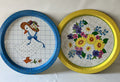 Vintage Pair Of 13” Wide New Designs Tin Cookie Plates In Floral And Goose