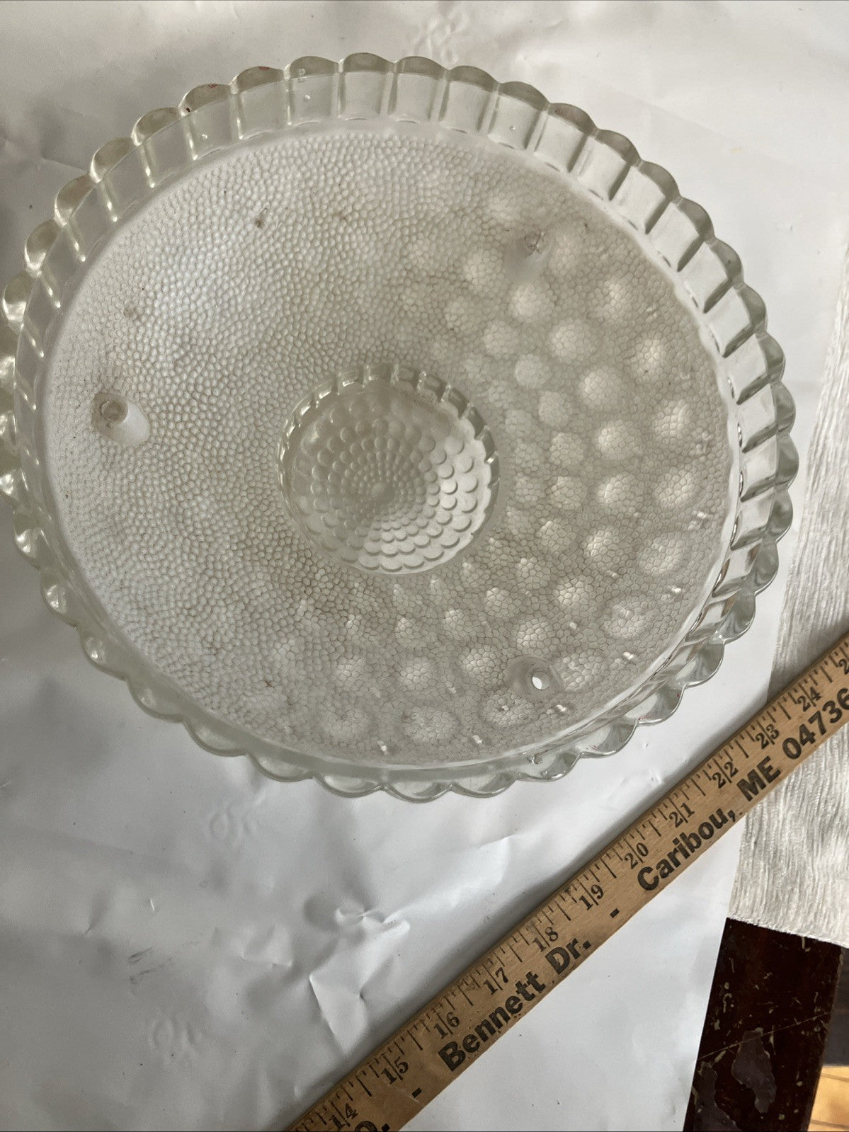 Vintage Ceiling Light Shade ‘20’s Art Deco 3 Hole White Hobnail Bubble Glass EUC