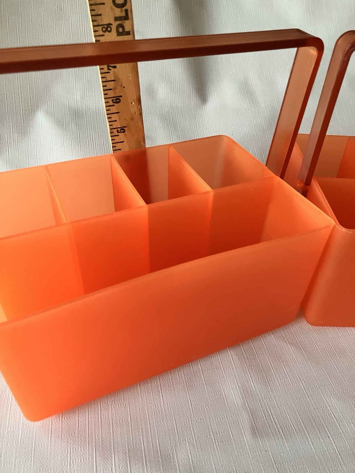 Two- Vintage Silverware Caddy Orange Pastic- Packware/ Serveware. BBQ/Picnic