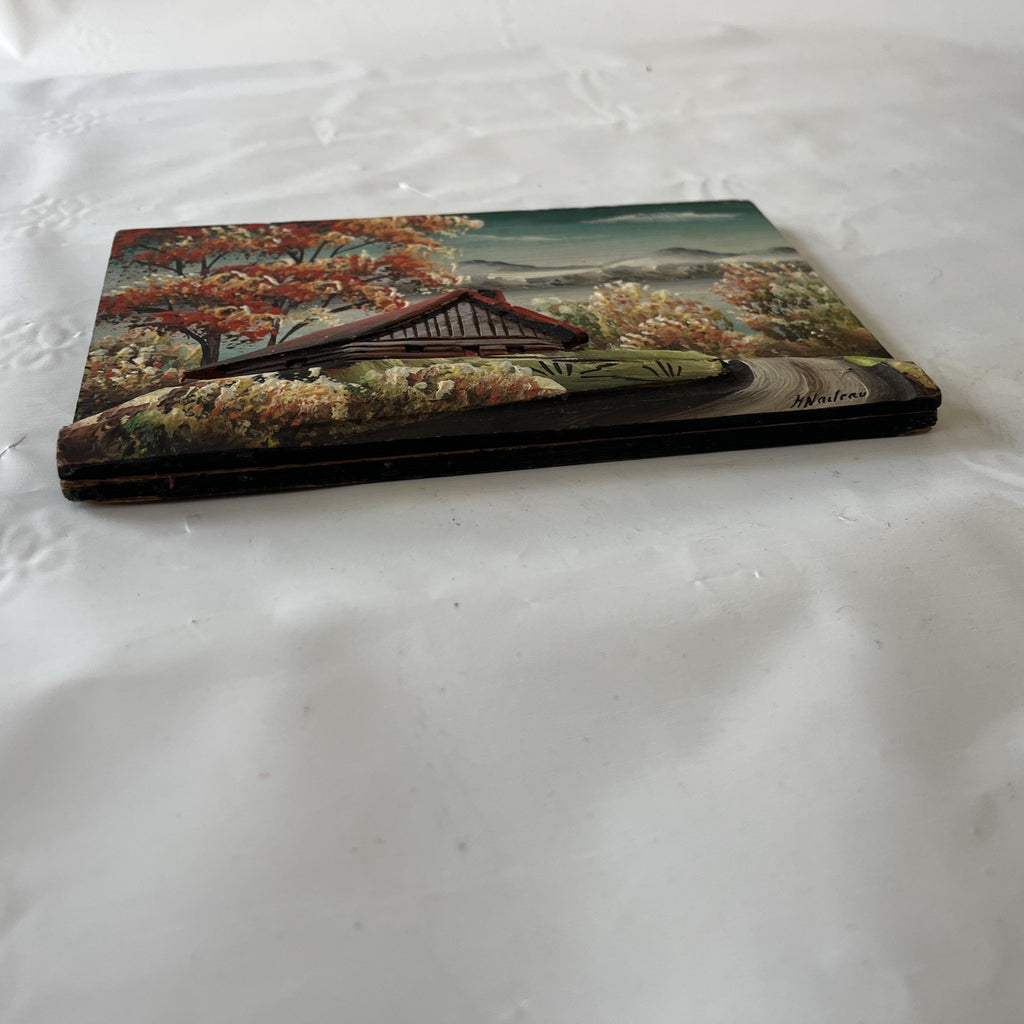 H Nadeau Canadian Summer 3D Painting Folk Art Carved Wood Plaque 8x5”