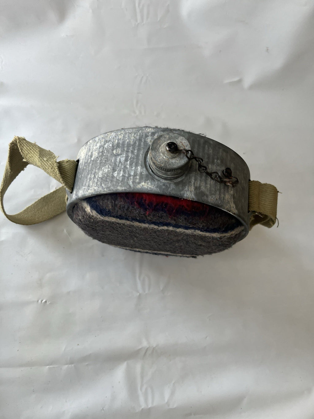 Vintage Wool & Galvanized Metal Canteen With Strap; See Photos!