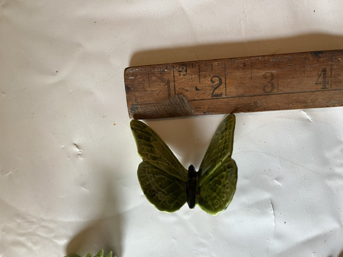 Vintage 1970s Ceramic Homemade Flower/Butterfly Ceramic Macrame Rings (5 Total)