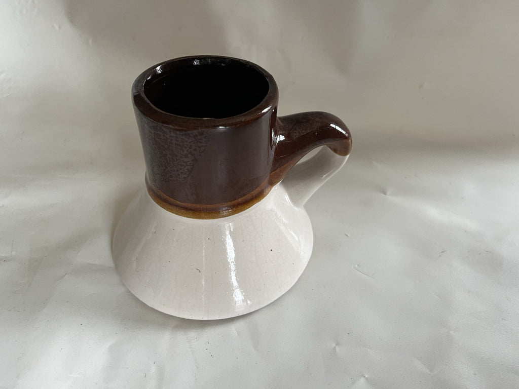 Vintage Wide Base No Spill Mariner Sailer Coffee Mug Brown White Glaze Stoneware