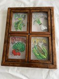 Vintage Vegetable Themed Kitchen Glass Panel Wall Mount Of Painted Vegetables