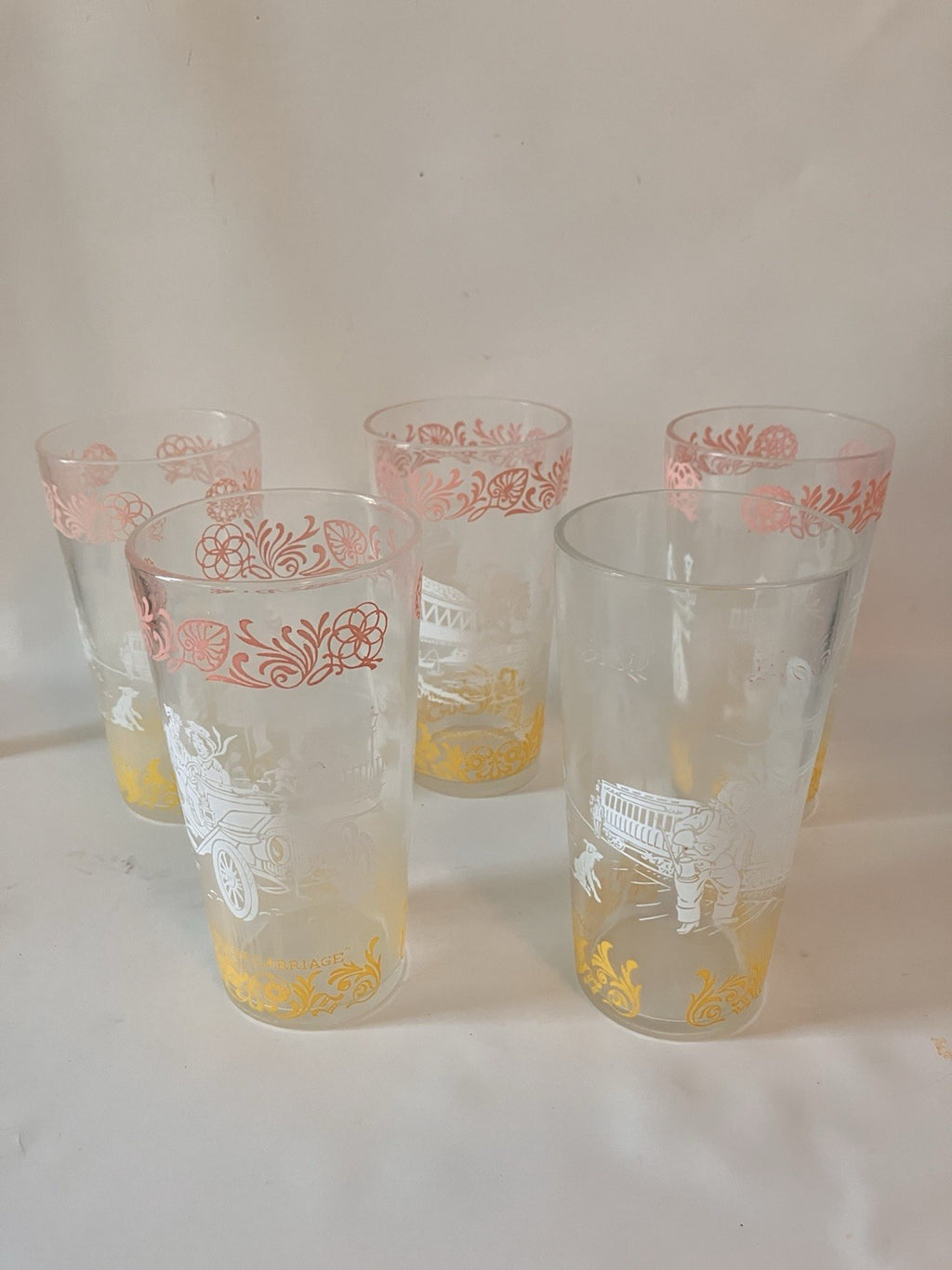 Vintage/MCM  Hazel Atlas Americana Glasses White, Pink And Yellow, Set Of 5