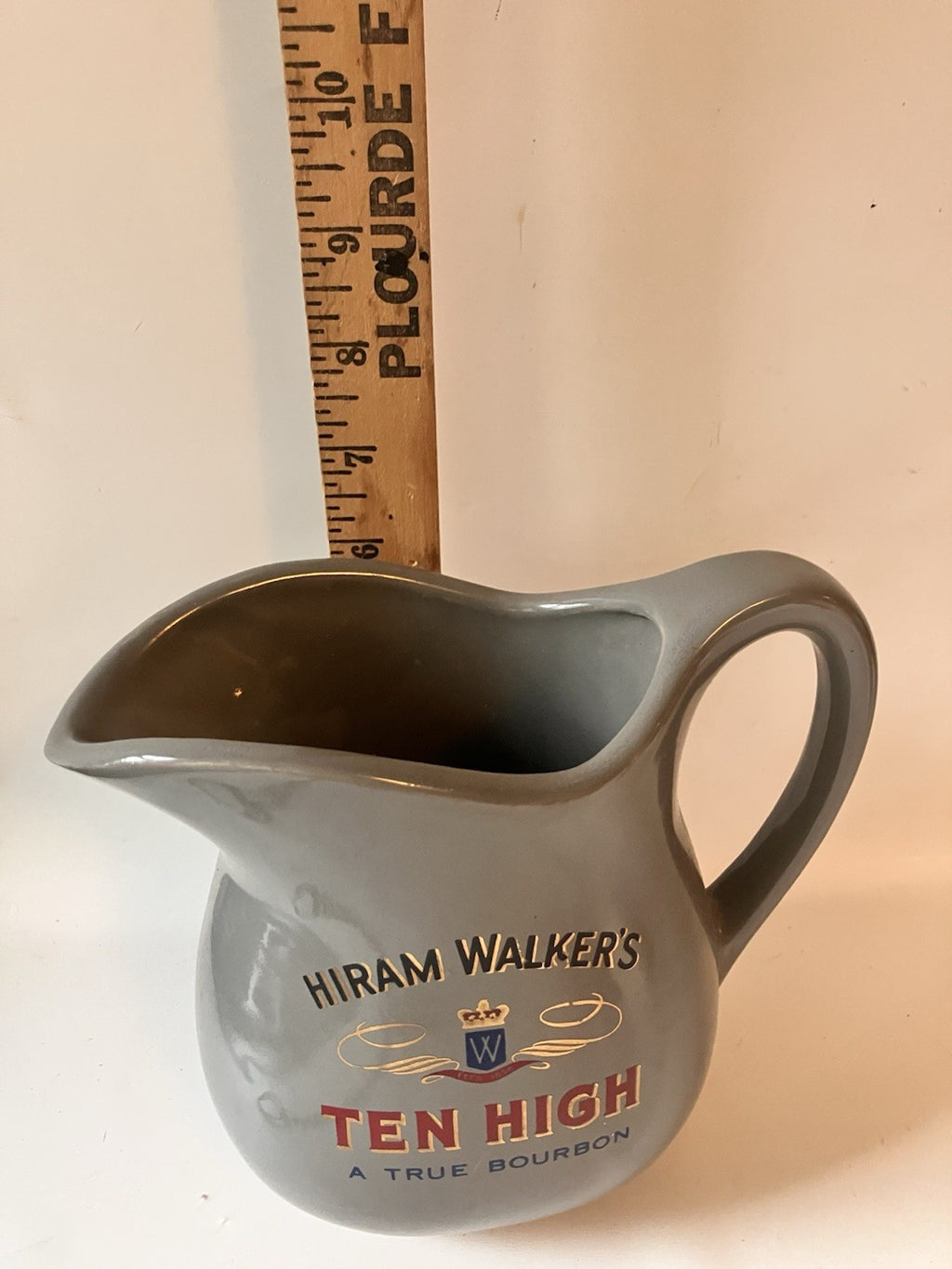 Vintage Hiram Walkers Ten High Bourbon Whisky Pitcher Bar Advertisement In Grey