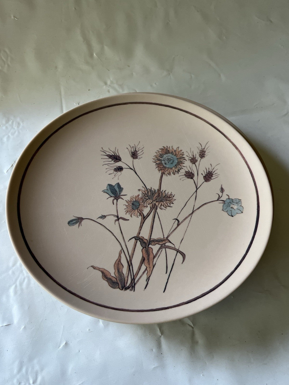 Vintage MCM Texasware Wildflower/Daisy Beige 10” Dinner Plate (4)