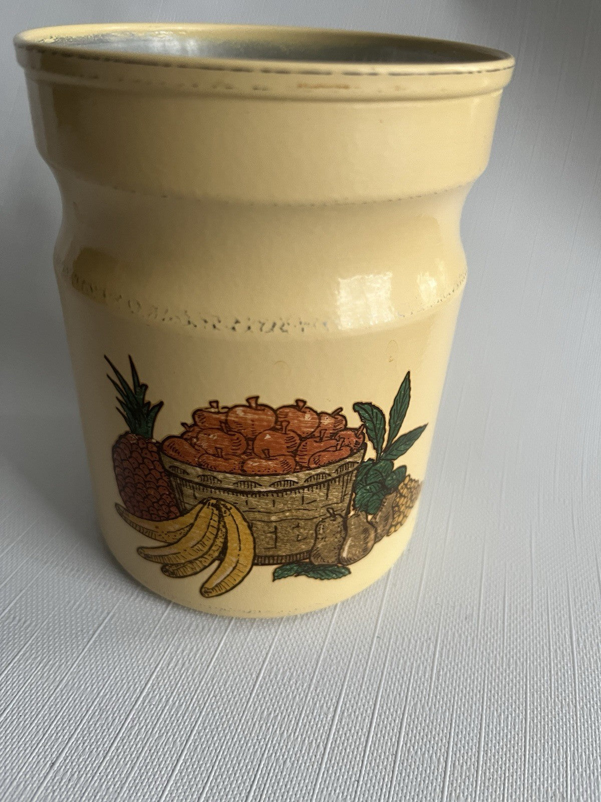 Kromex Metal Canister Set 3 Rare Beige/Brown Fruit & Vegetables w/ Plastic Lids
