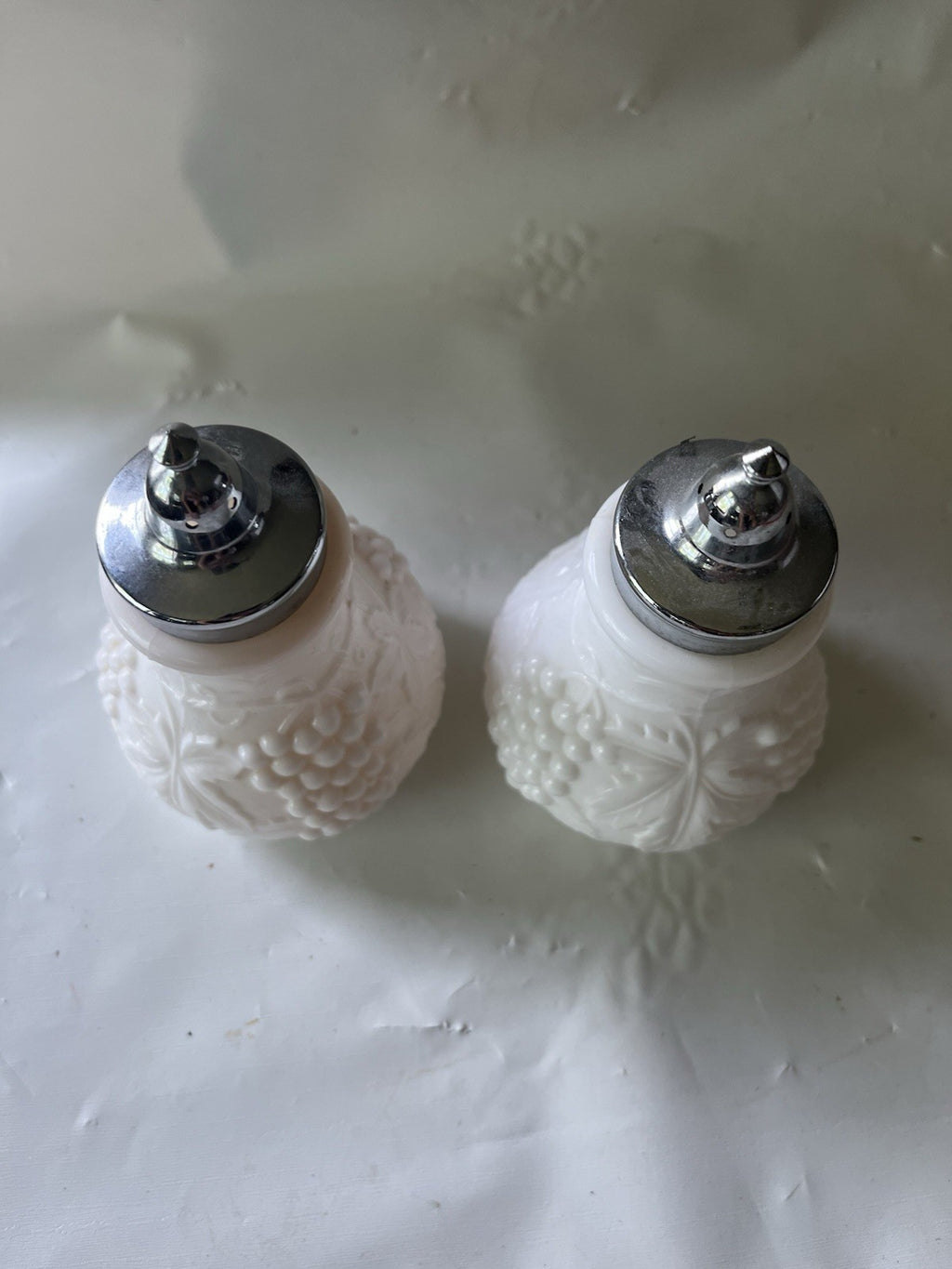 Vintage 1950s Imperial Milk Glass Grape Vine Salt and Pepper Shakers