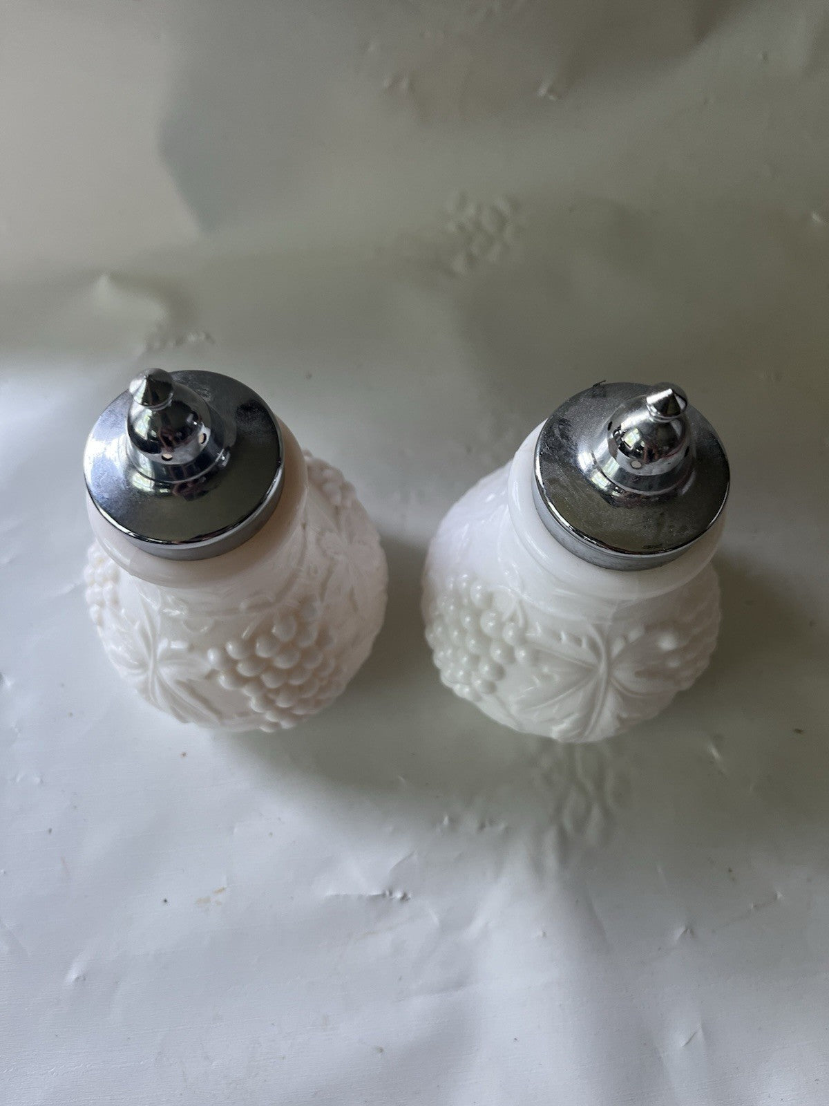 Vintage 1950s Imperial Milk Glass Grape Vine Salt and Pepper Shakers