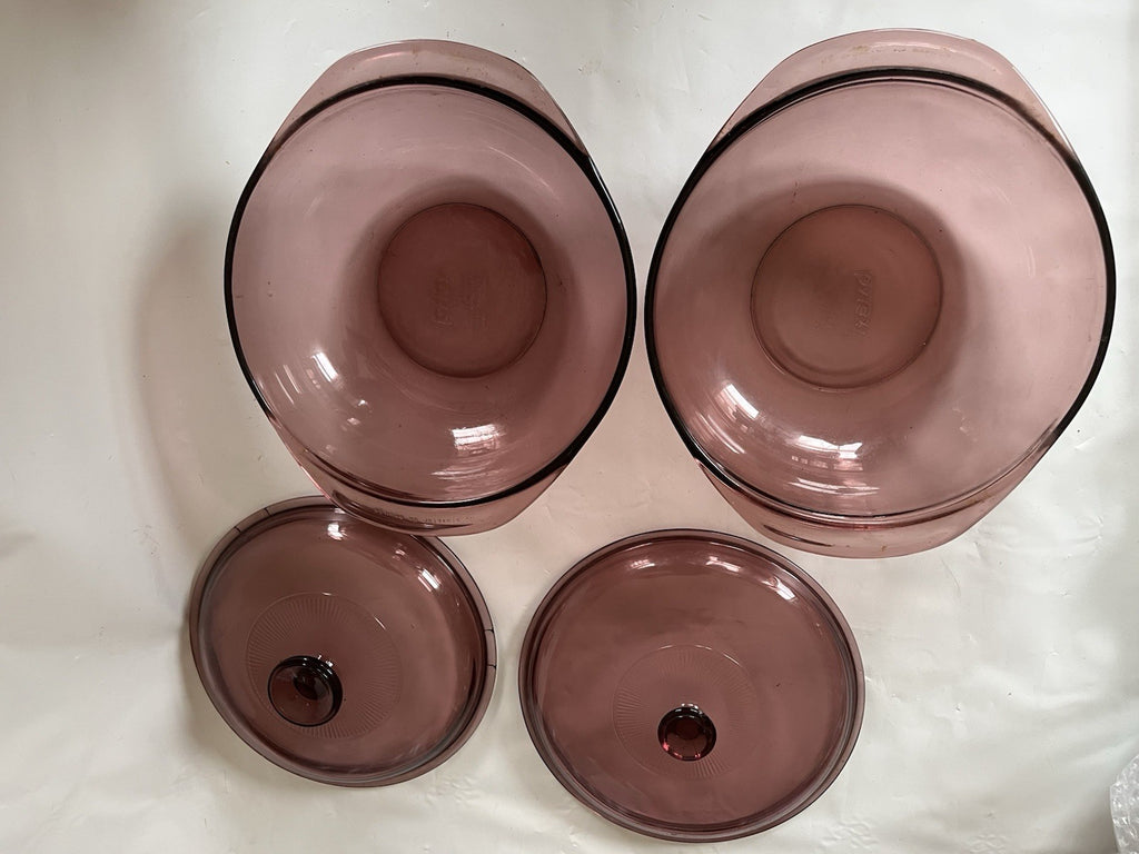 Vintage PYREX Purple Visionware Round 2 Qt Casseroles W/ Kids
