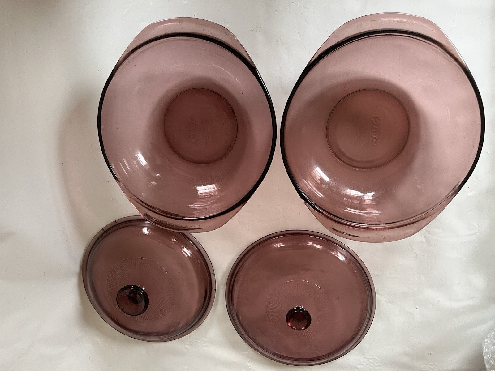 Vintage PYREX Purple Visionware Round 2 Qt Casseroles W/ Kids
