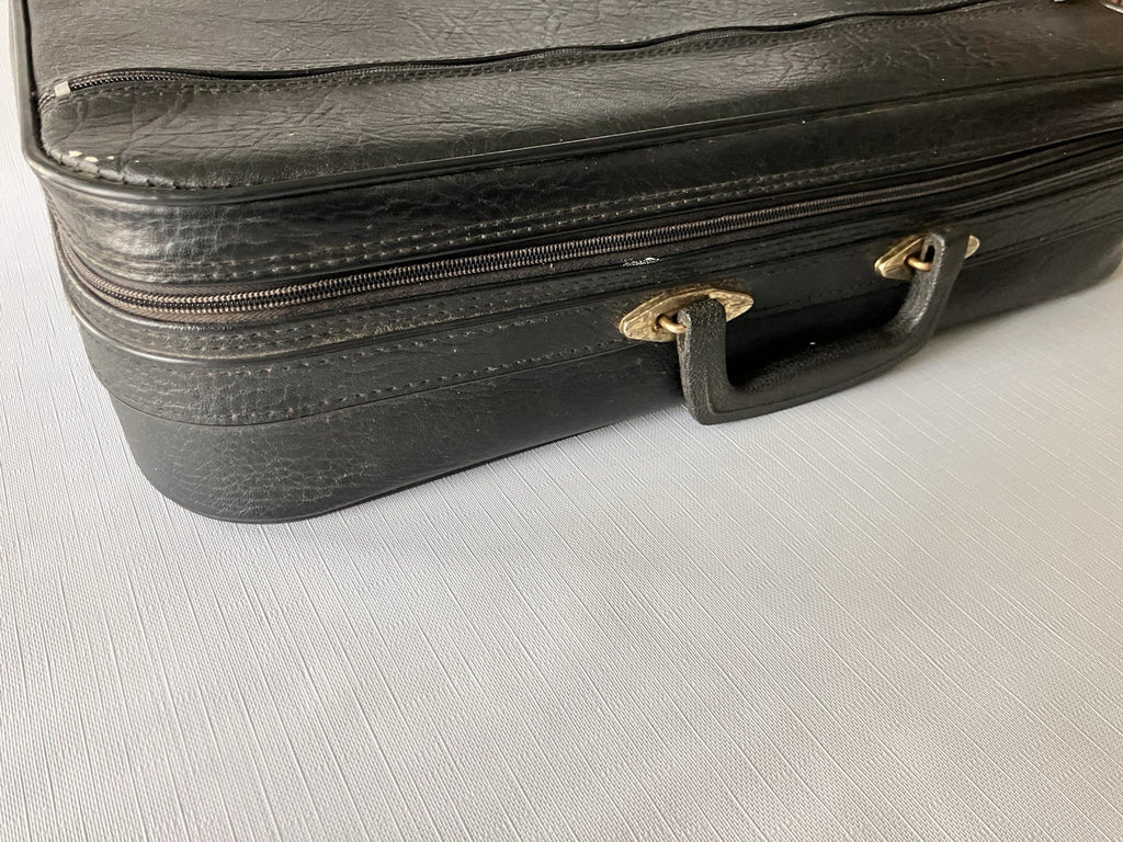 Vintage Woolworth  Black Leather Small Suitcase 