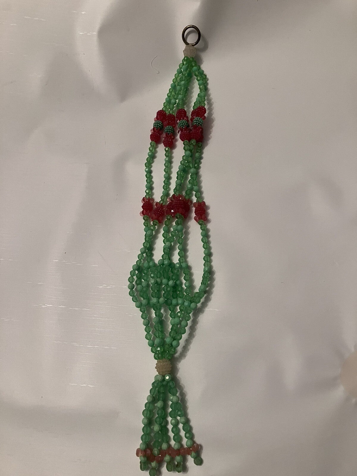 Vintage Beaded Abstract Plant Hanger; EVC, 23” Long