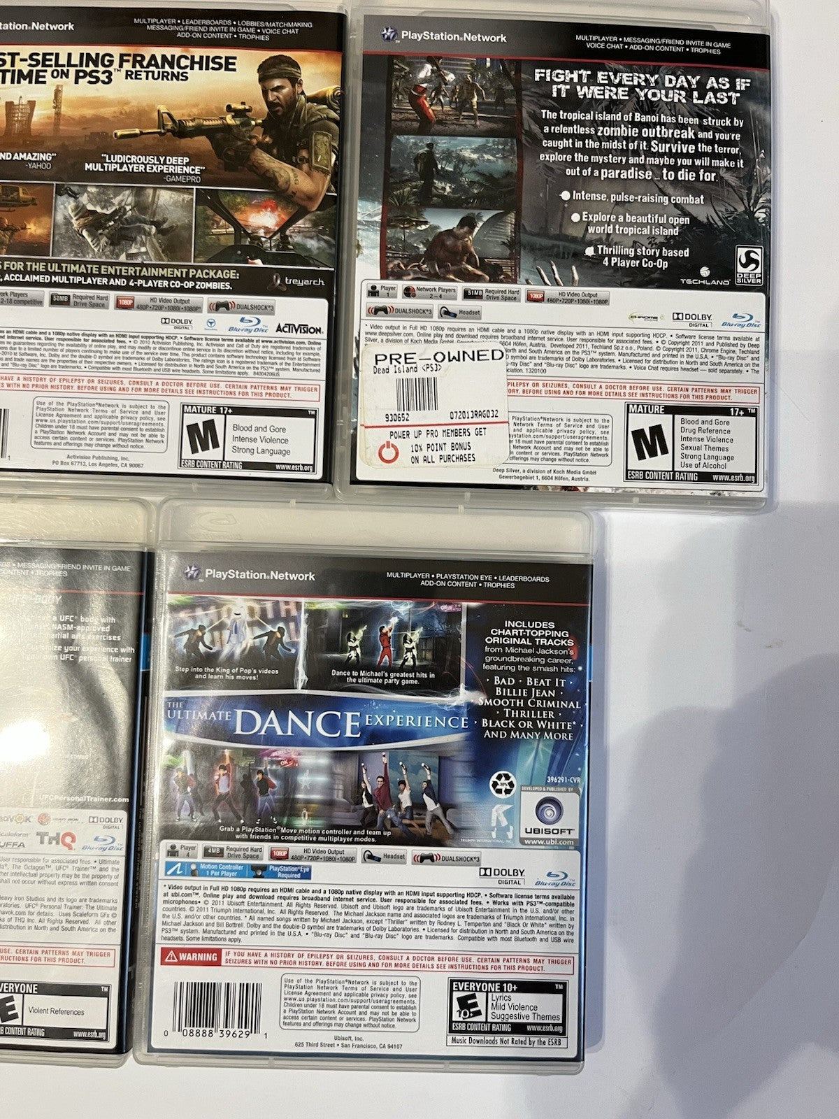 Lot of Playstation 3 games Call of Duty/ Micheal Jackson/Ufc