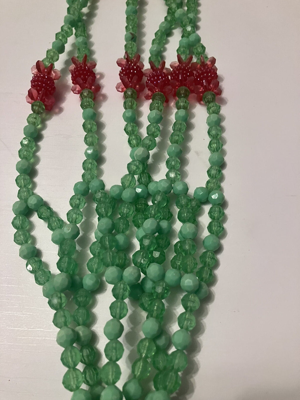 Vintage Beaded Abstract Plant Hanger; EVC, 23” Long