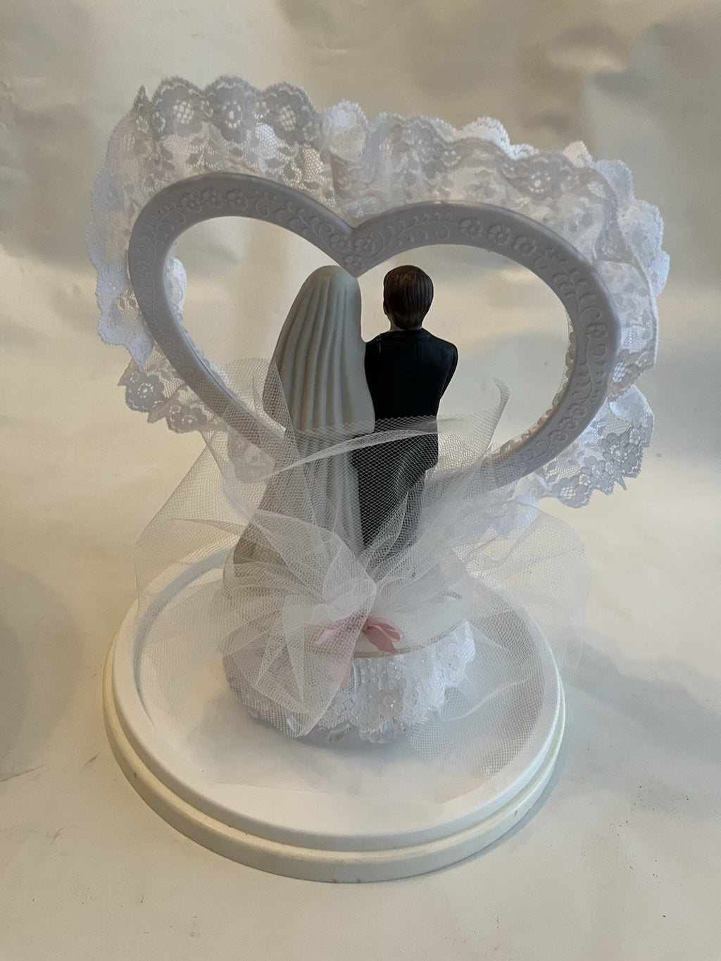 Vintage/ MCM Wedding Cake Topper With Heart Arch, Lace; Original Case NOS
